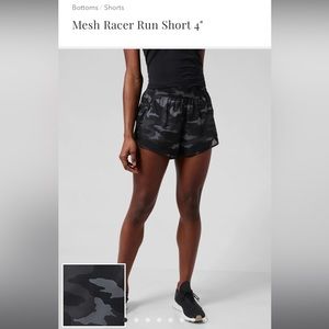 Athleta Mesh Racer Run Short 4” Black Camo